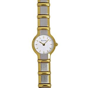 Bulova Ladies Two Tone 98T30 Gold Plated Cocktail Watch 20mm White Dial